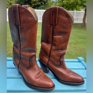 Frye brown cowboy boot.